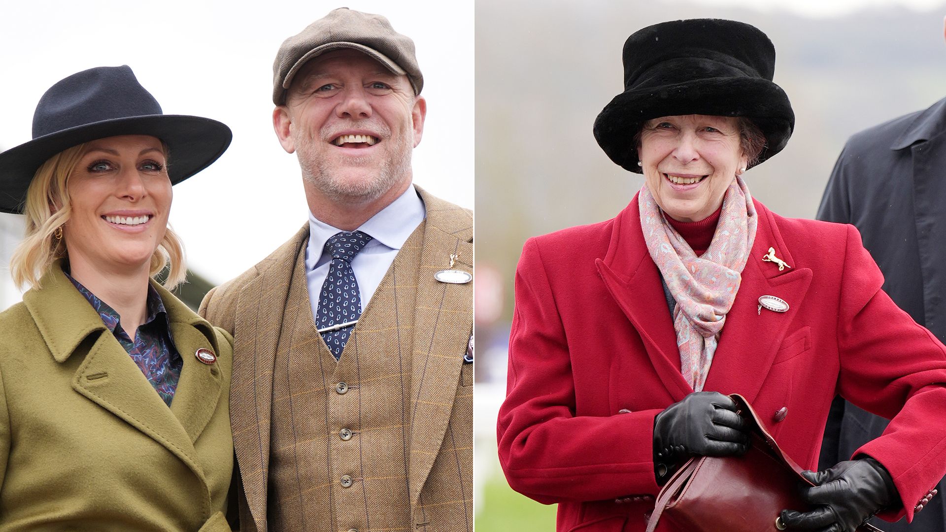 Princess Anne is all smiles with Mike and Zara Tindall at Cheltenham racecourse