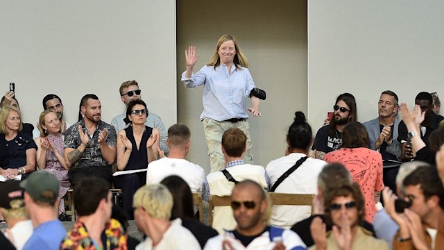 PARIS, FRANCE - JUNE 22:  Designer Sarah Burton acknowledges the audience during the Alexander McQueen Menswear Spring/Summer 2019 show as part of Paris Fashion Week on June 22, 2018 in Paris, France.  (Photo by Kristy Sparow/Getty Images)