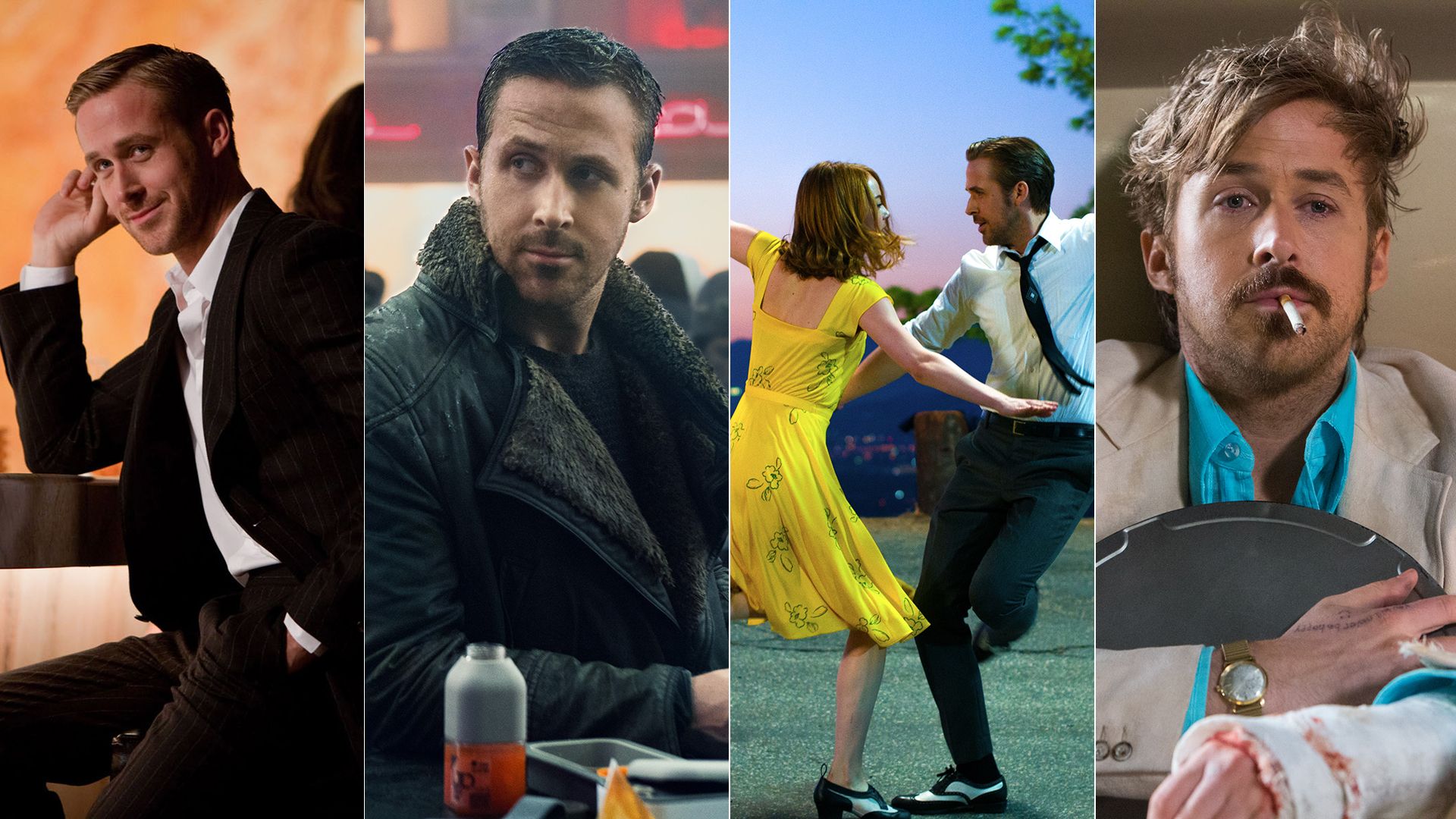 Ryan Gosling in various film roles. 