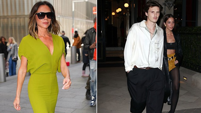 A split image of Victoria Beckham and her son Cruz and his girlfriend Jackie Apostel