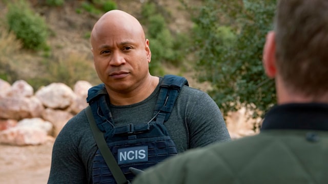 LL Cool J as Sam Hanna looks at Callen in NCIS