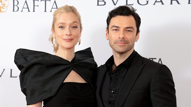 Caitlin Fitzgerald and Aidan Turner attend the BAFTA Gala 2024, Supported By Bulgari at The Peninsula Hotel on February 15, 2024 in London, England