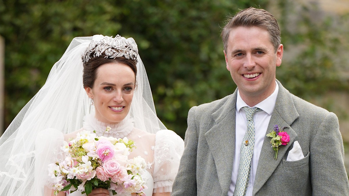 The Duke of Rutland's daughter is a fairytale bride in mermaid gown and heirloom tiara