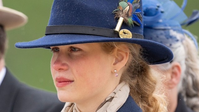 Lady Louise Windsor in a blue coat and blue hat