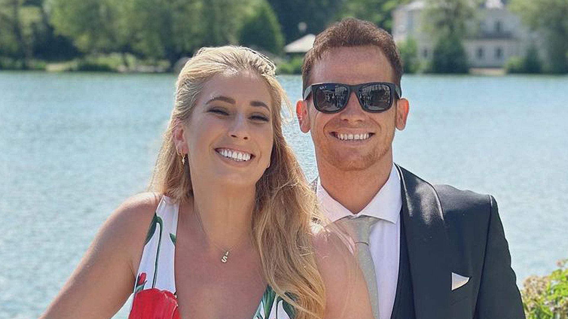 Stacey Solomon and Joe Swash pose at a friend's wedding in Austria