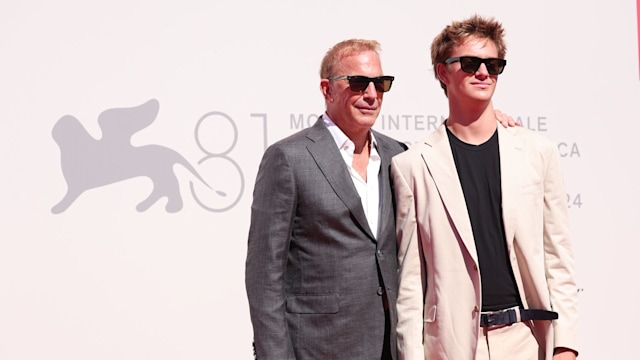 Kevin Costner and his son Cayden Wyatt Costner attend the "Horizon: An American Saga - Chapter 2" red carpet during the 81st Venice International Film Festival at Sala Giardino on September 7, 2024 in Venice, Italy.