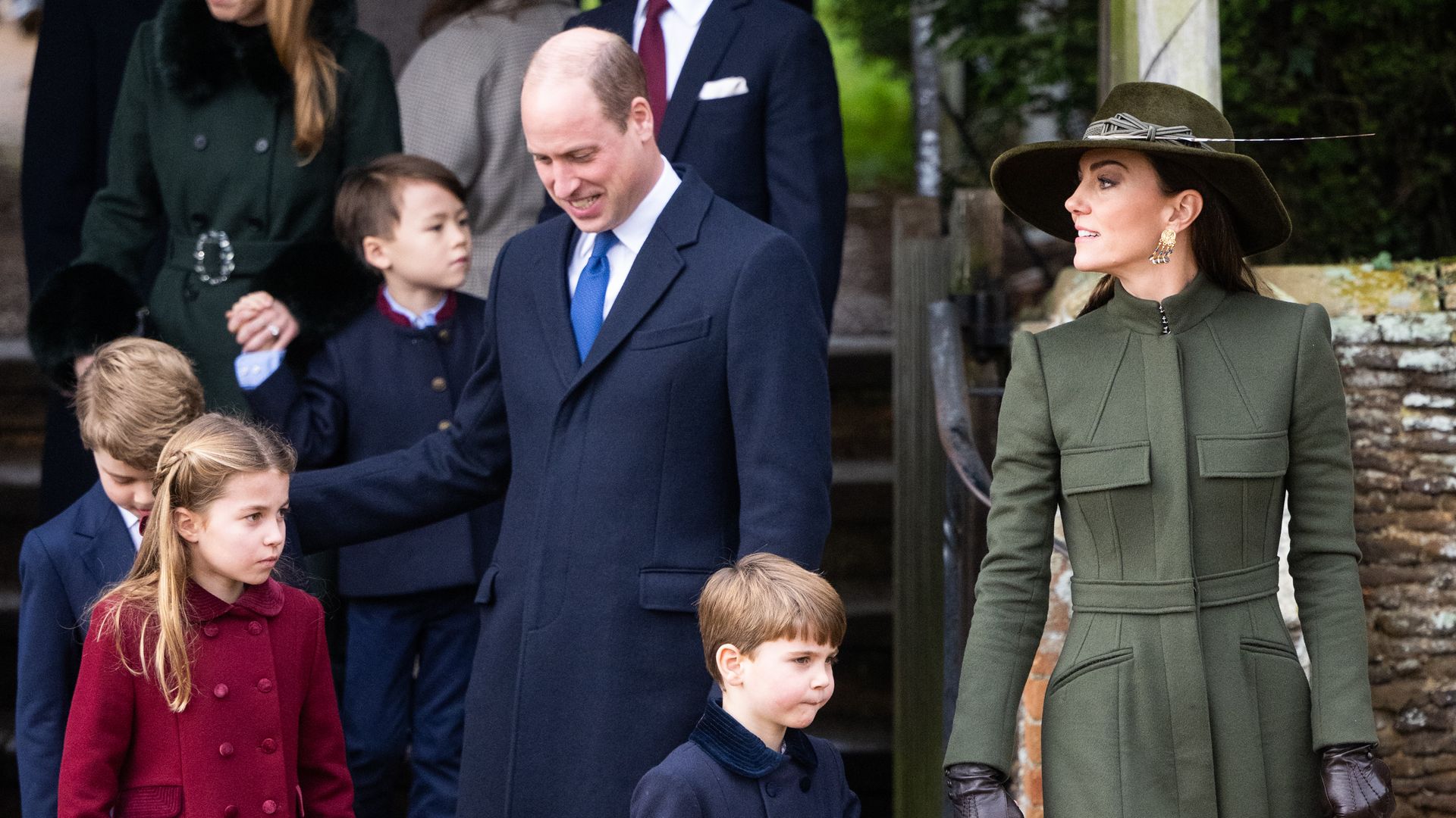 Prince George, Princess Charlotte, Prince William, Prince Louis and Kate at church