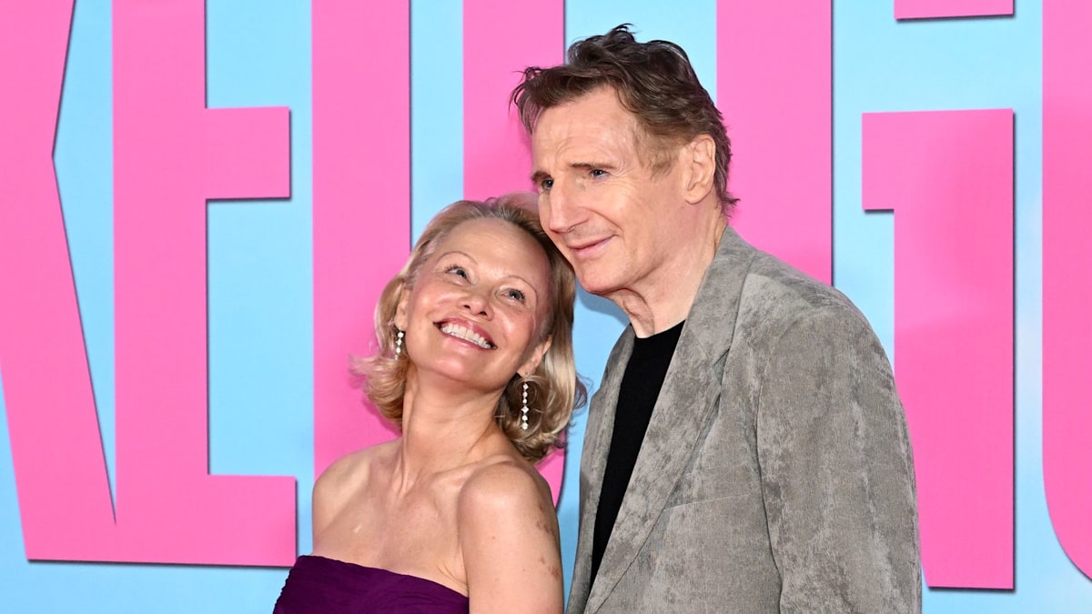 Pamela Anderson leaves hotel with Liam Neeson and looks glowing in sunny ensemble