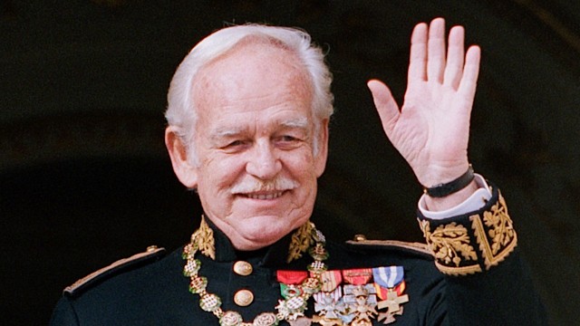 Prince Rainier III of Monaco waves on Palace balcony during Monaco National Day Celebrations