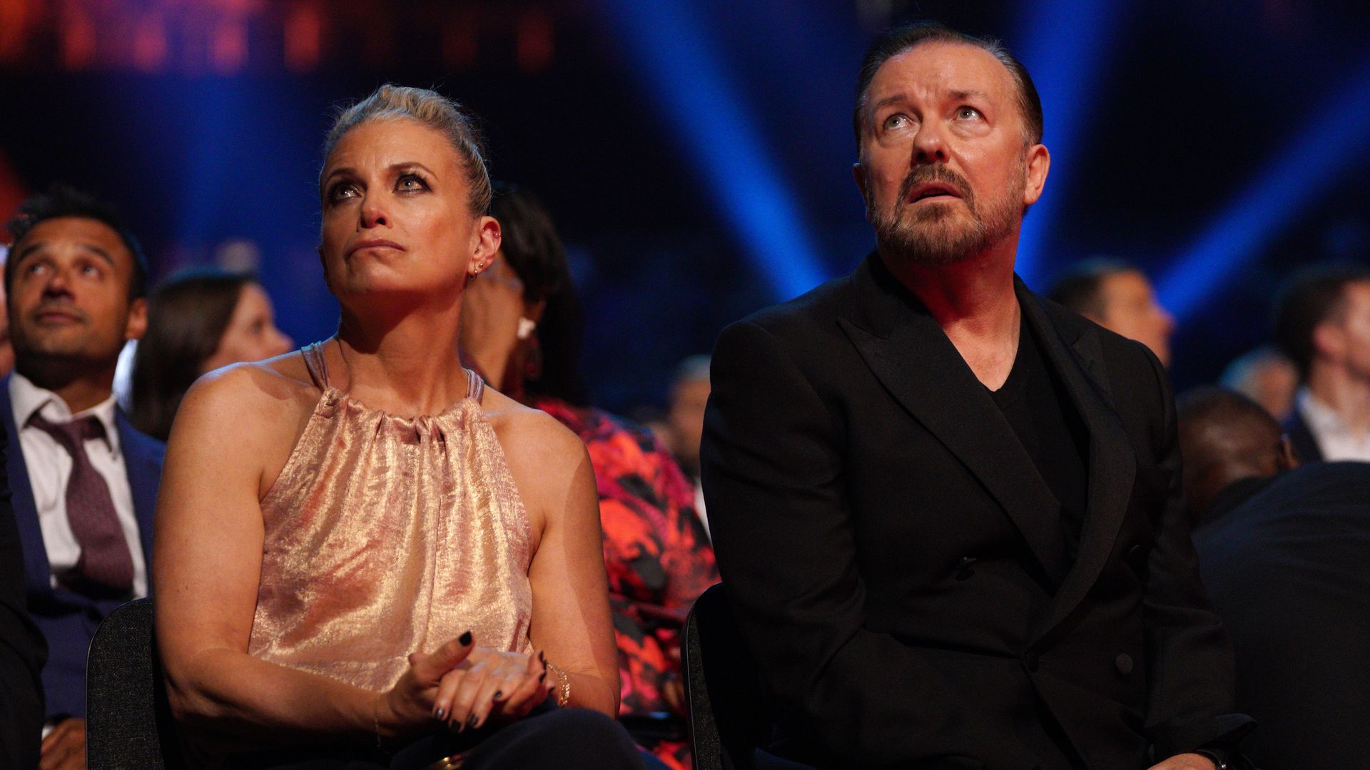 Jane Fallon and Ricky Gervais at awards ceremony