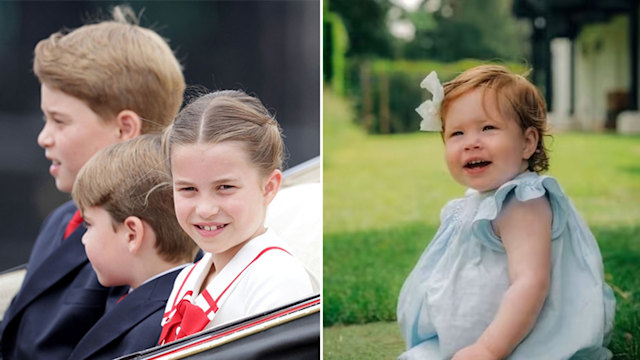 A split image of the Wales children and Lilibet