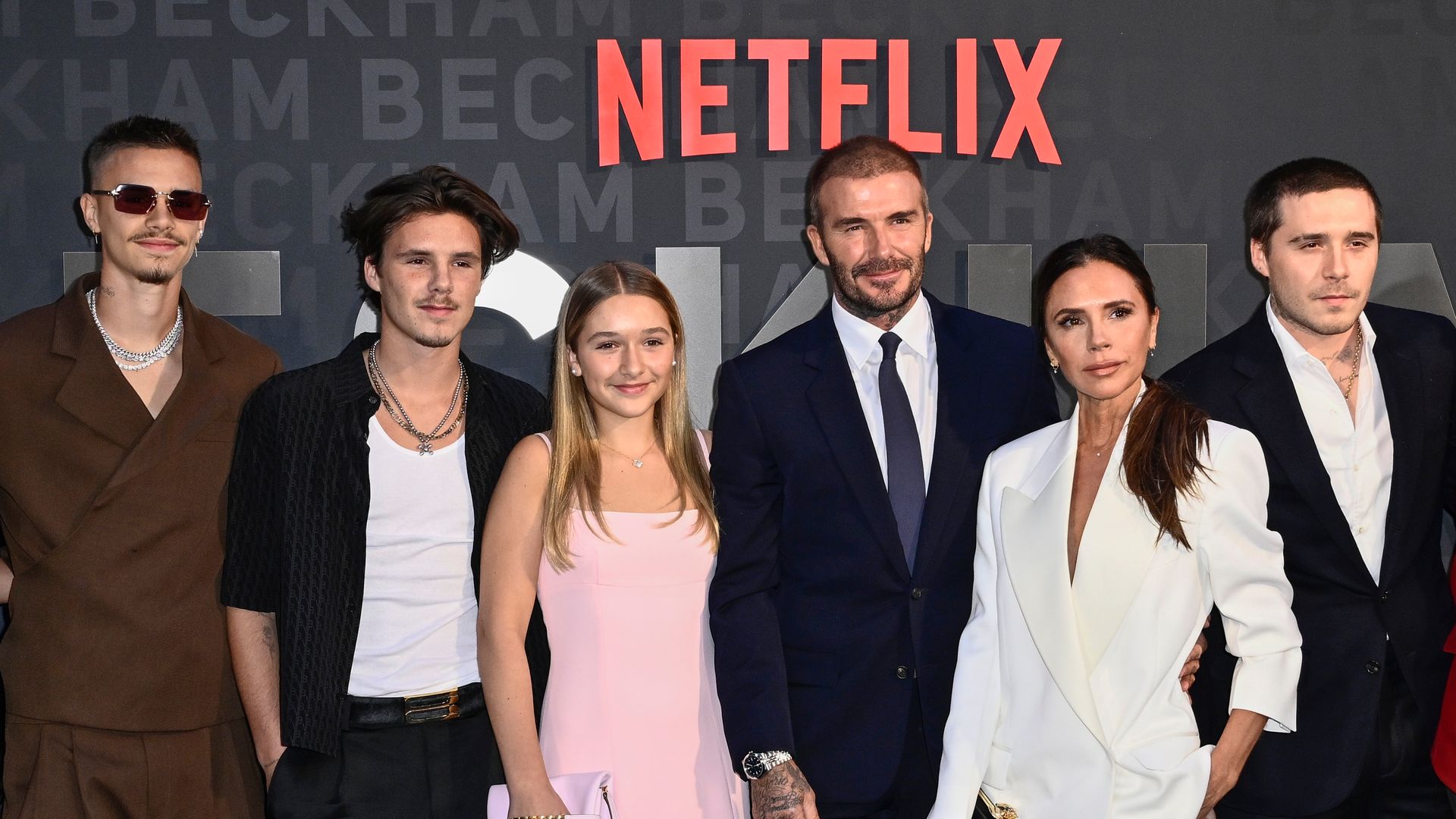 Romeo Beckham, Cruz Beckham, Harper Beckham, David Beckham, Victoria Beckham, Brooklyn Peltz Beckham and Nicola Peltz Beckham