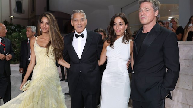 Amal and George with Brad Pitt and Ines de Ramon 