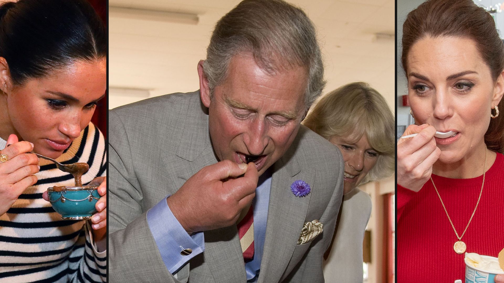King Charles, Meghan Markle and Kate Middleton eating