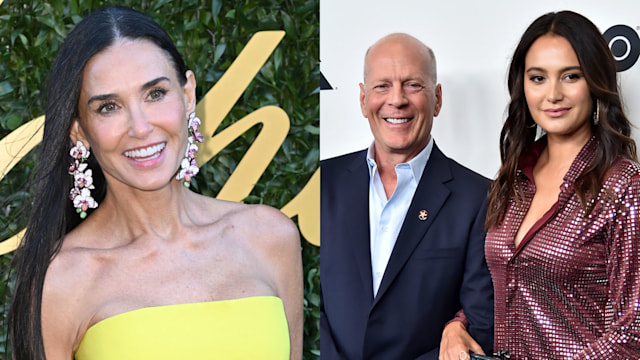 Split image of Demi Moore and Bruce Willis with his wife Emma Heming Willis