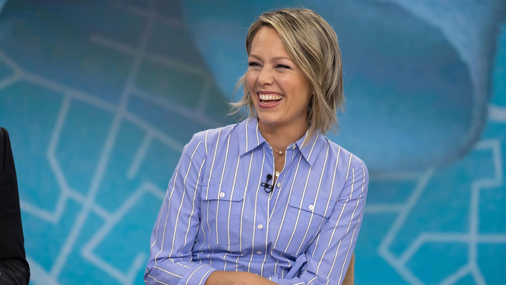 Dylan Dreyer laughing in a blue shirt