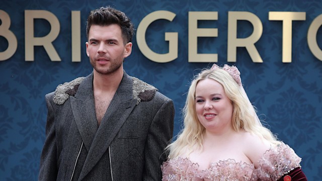 Luke Newton and Nicola Coughlan attend the "Bridgerton" Season 3 - Part Two special screening at the Odeon Luxe Leicester Square on June 12, 2024 in London, England. (Photo by Neil Mockford/WireImage)