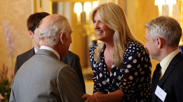 King Charles III speaks with Penny Lancaster 