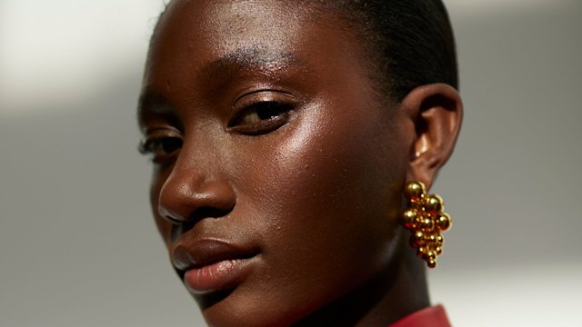 Model wearing blush backstage at Zimmerman SS24