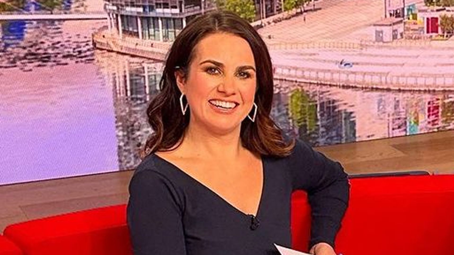 Nina Warhurst sat on BBC Breakfast sofa
