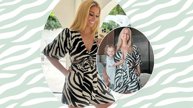 split image stacey solomon in zebra print co ord 