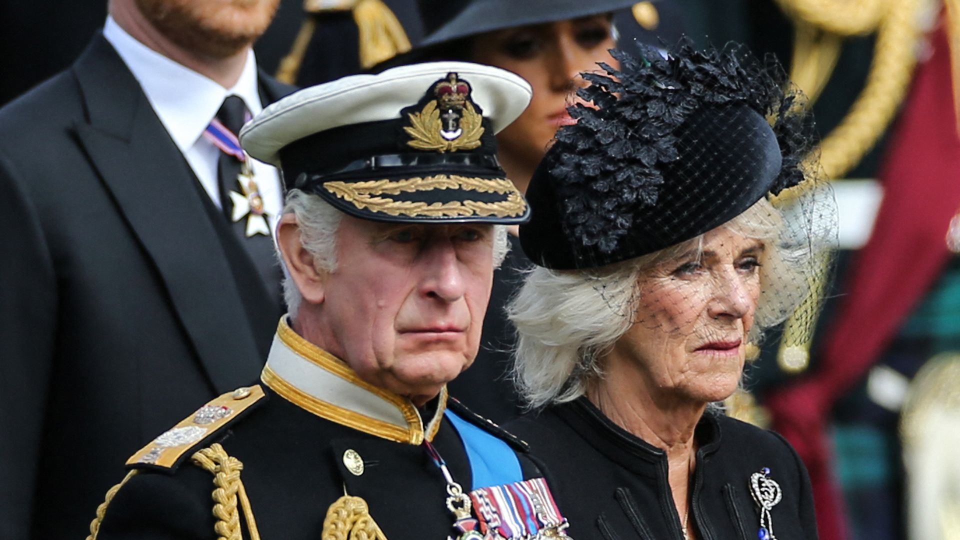 King Charles and Queen Camilla at Queen Elizabeth II's funeral