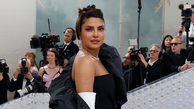 Priyanka Chopra in black dress on red carpet