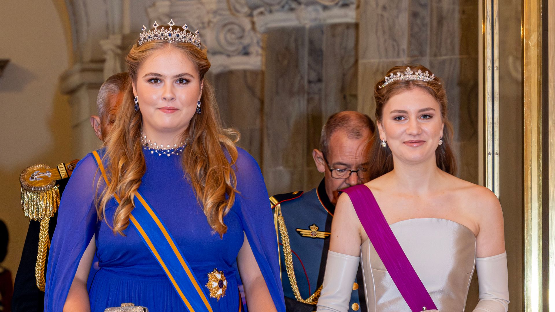  Princess Amalia of The Netherlands and Princess Elisabeth of Belgium in ball gowns and tiaras