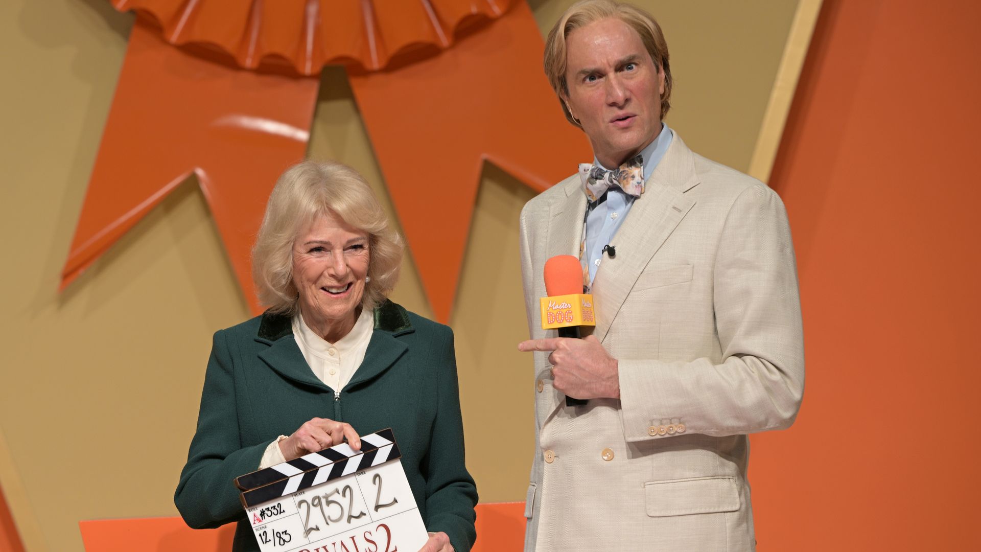 Queen Camilla meets the cast of her favourite TV binge-watch Rivals