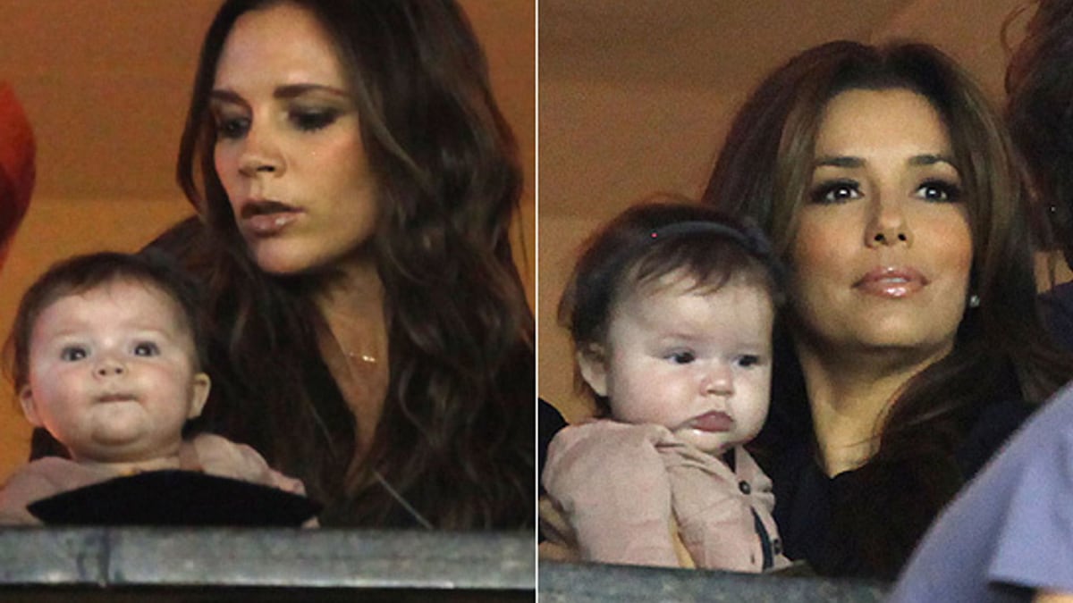 Victoria Beckham and Eva Longoria dote on baby Harper Seven at LA