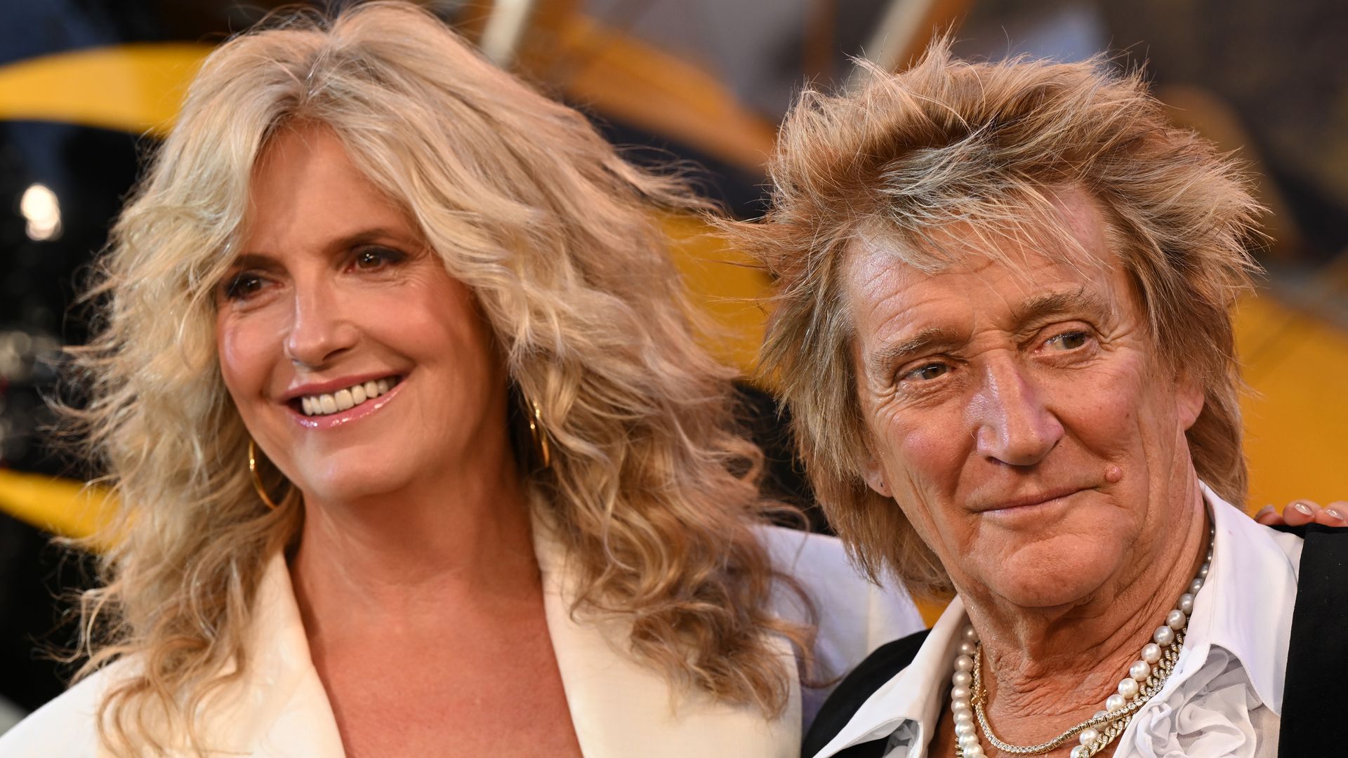 LONDON, ENGLAND - MAY 15: Penny Lancaster and Rod Stewart attend the Global Premiere Red Carpet in support of "Mission: Impossible - The Final Reckoning" at Leicester Square on May 15, 2025, in London, England. (Photo by Jeff Spicer/Getty Images for Paramount Pictures)