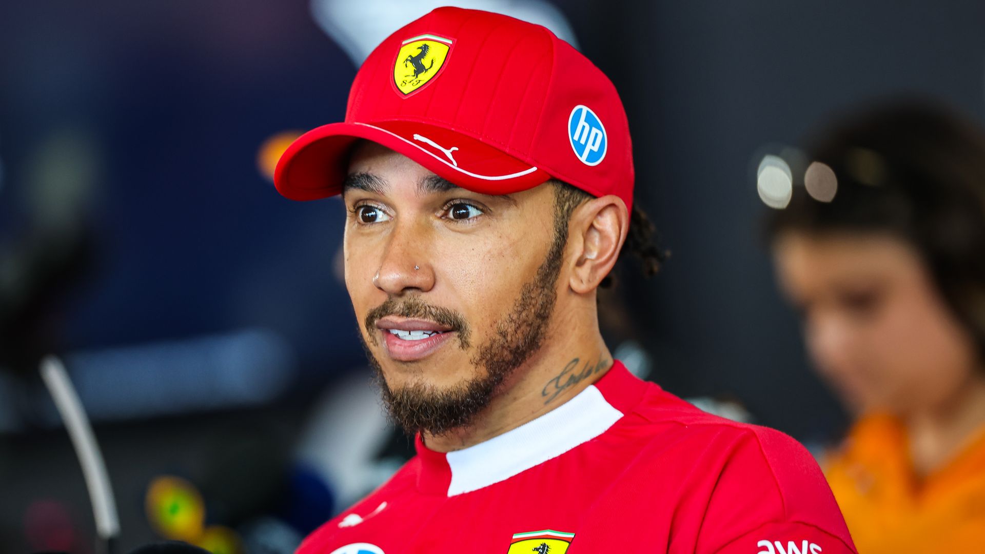 Lewis Hamilton in Ferrari clothing