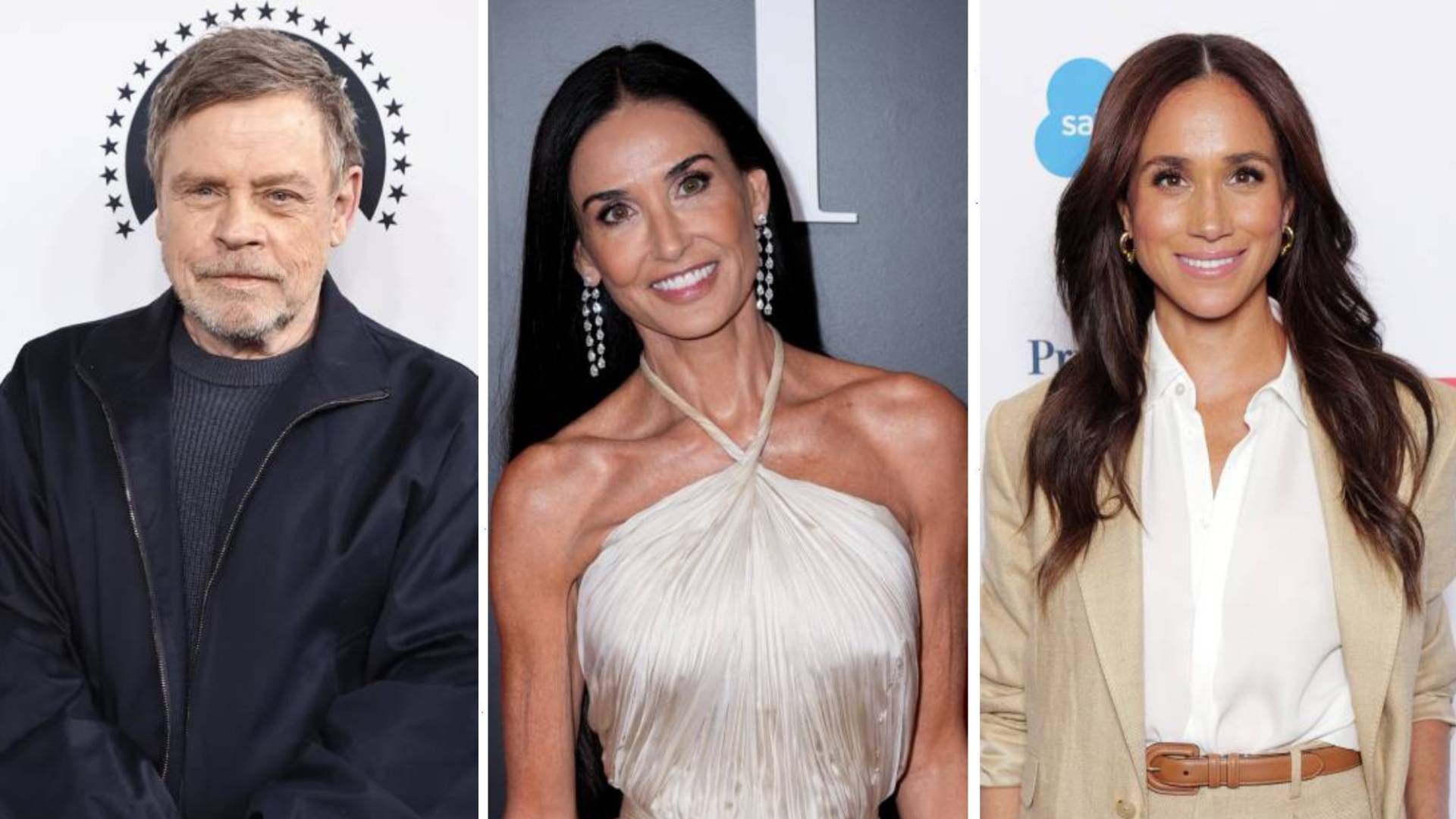 Split image of Mark Hamill, Demi Moore and Meghan Markle