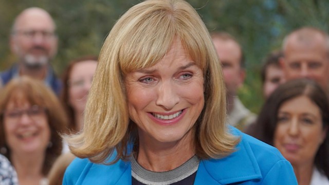 Camilla, Camilla Duchess of Cornwall with BBC presenter Fiona Bruce during her visit to the Antiques Roadshow