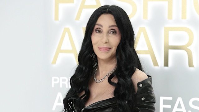 Cher looks cool in a leather dress at an event