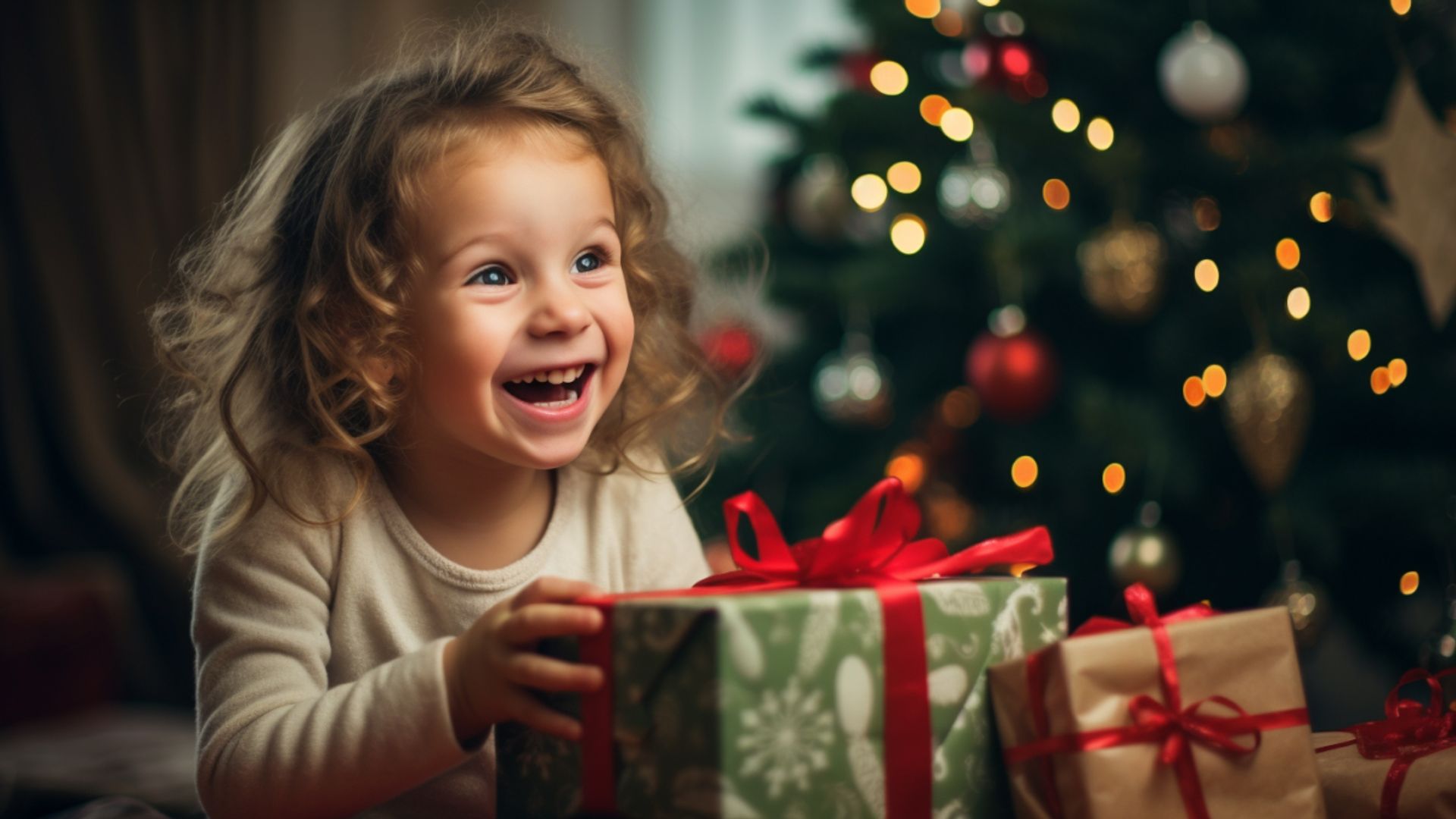 Child opening Christmas present
