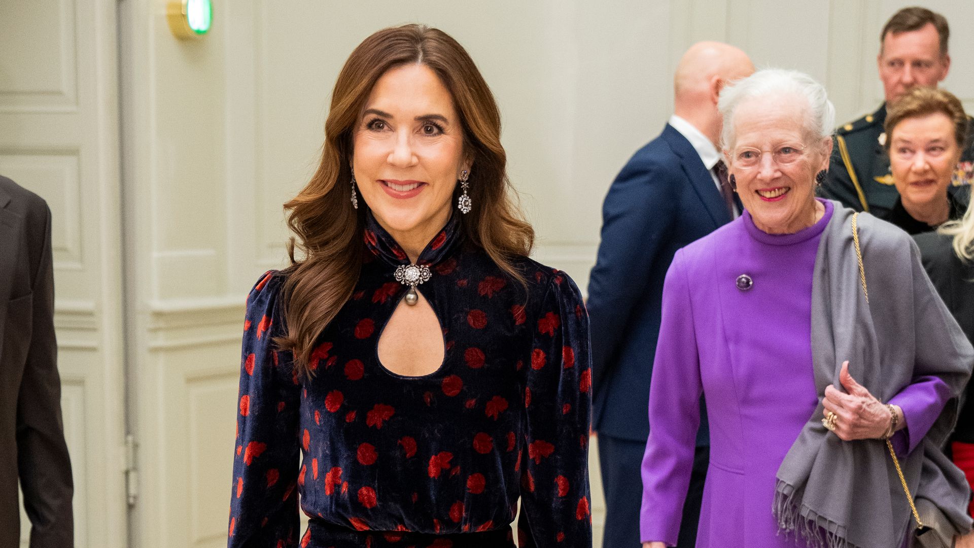 Queen Mary Of Denmark and Queen Margrethe Of Denmark attend a re-opening event for the Hofteatret at Christiansborg Palace