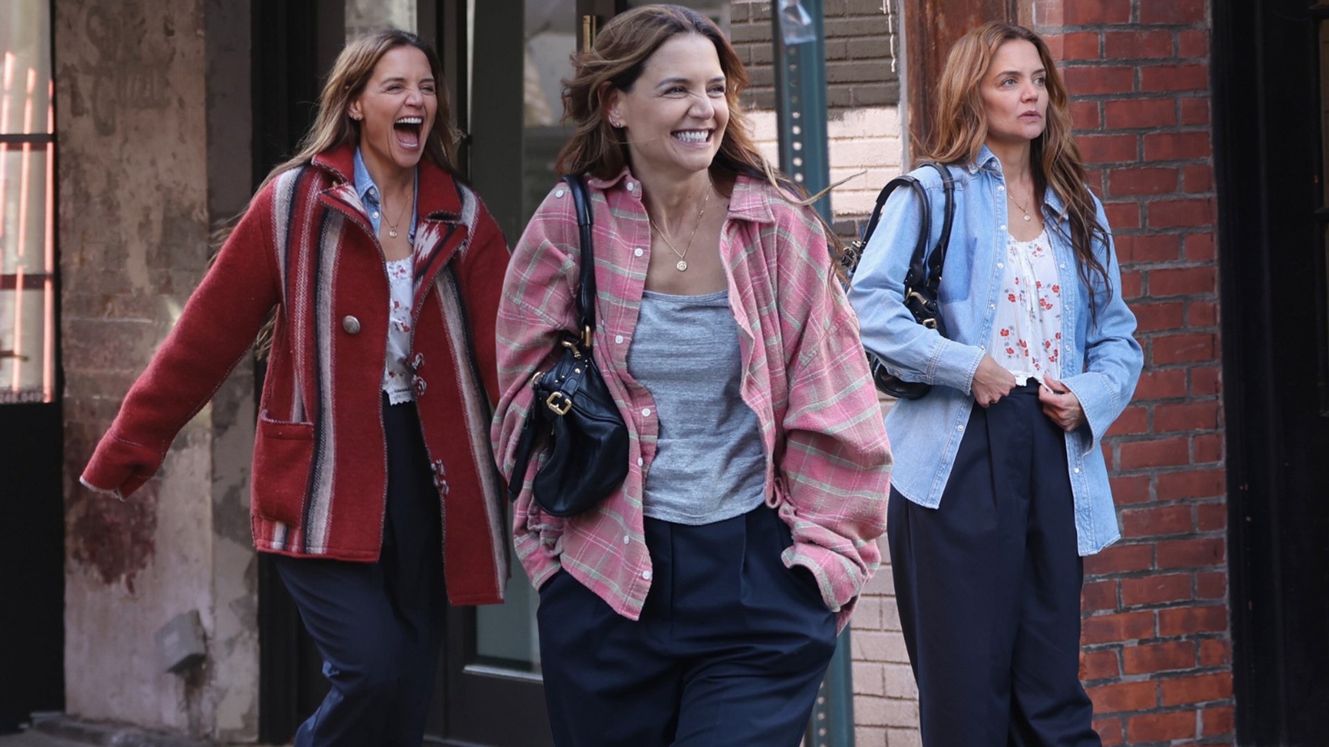 katie holmes in three different outfits in nyc