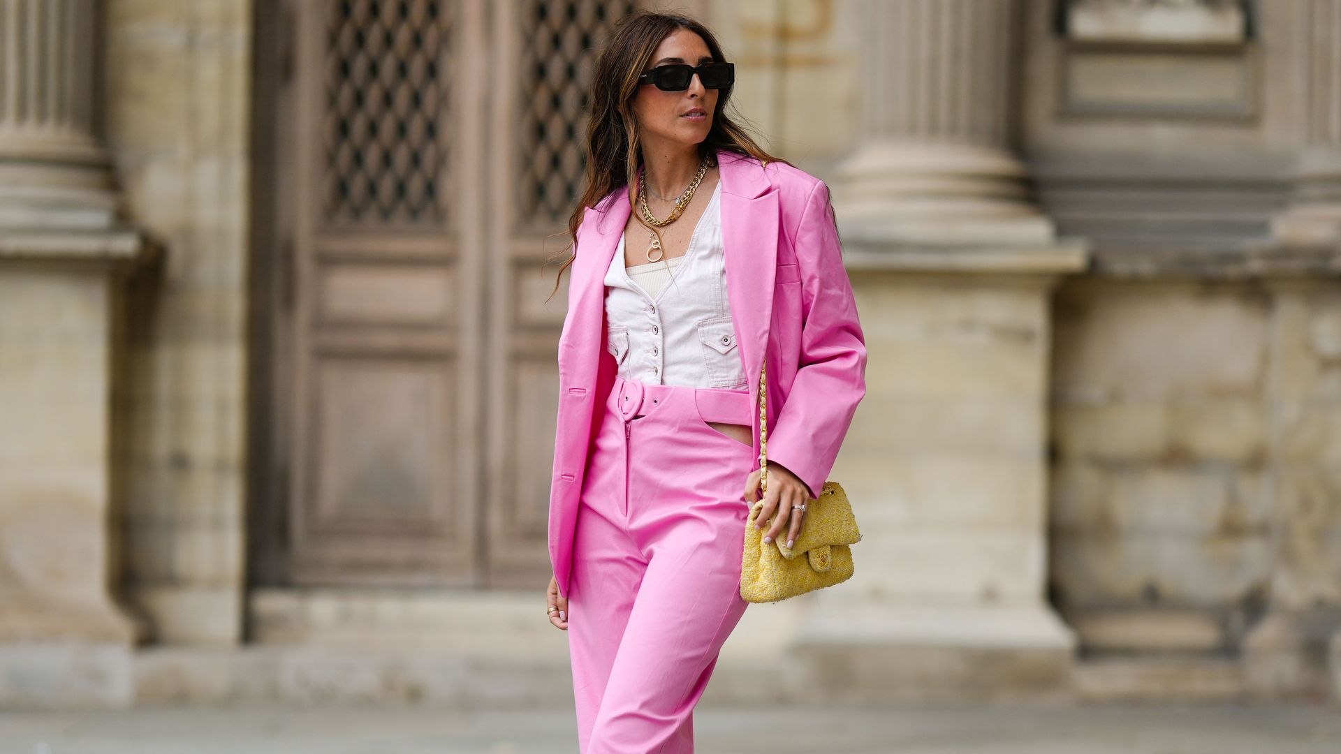 street style pink suit 