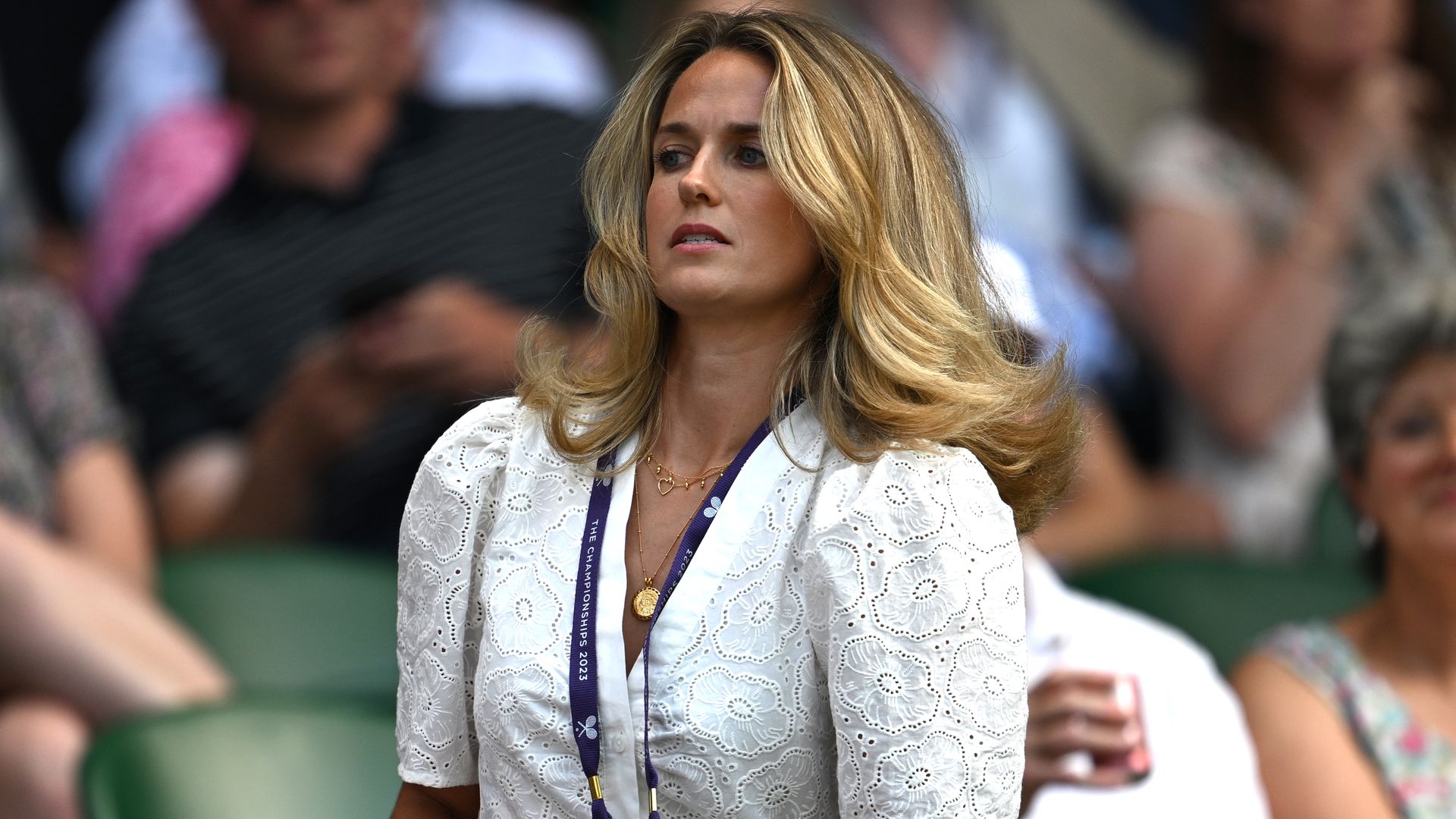 Kim Murray nails tennis chic in lacy white midi dress at Wimbledon