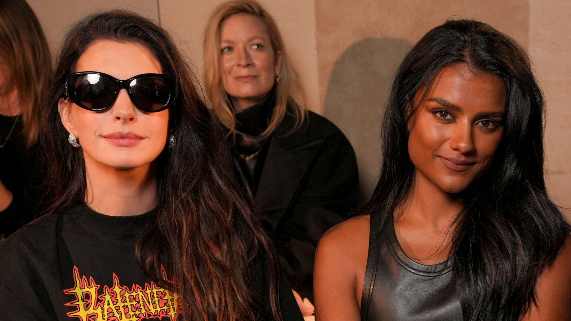 Anne Hathaway, Simone Ashley, Ariana Greenblatt at the Balenciaga fashion show as part of Spring/Summer 2026 Paris Fashion Week on October 04, 2025 in Paris, France