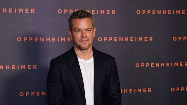 Matt Damon poses upon his arrival for the "Premiere" of the movie "Oppenheimer" at the Grand Rex cinema in Paris on July 11, 2023G