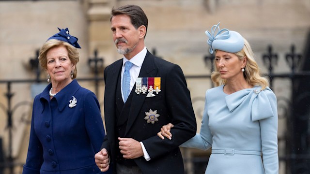 Queen Anne Marie of Greece with Crown Prince Pavlos of Greece and Crown Princess Marie Chantal of Greece