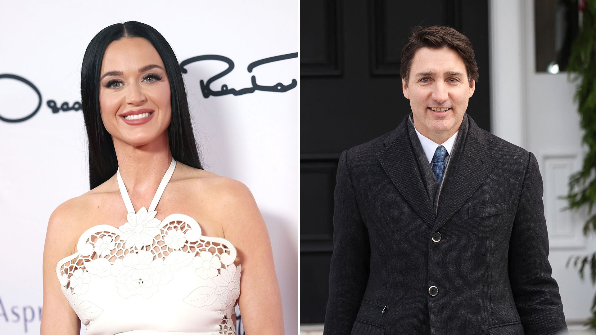 split photo of katy perry and justin trudeau
