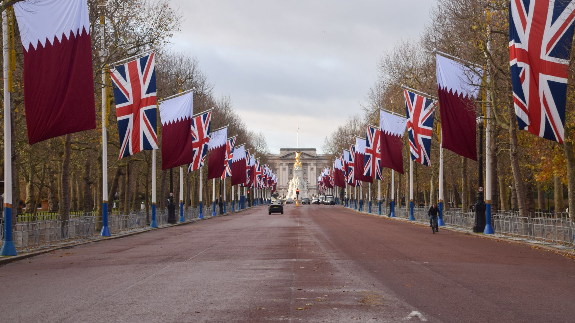 flags lining mall to buckingham palace