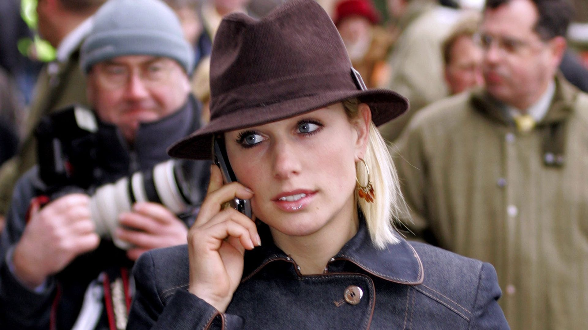 Zara tindall in hat on phone in 2006