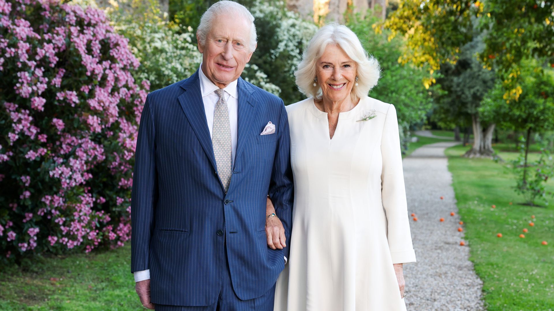 charles and camilla posing for photo in rome