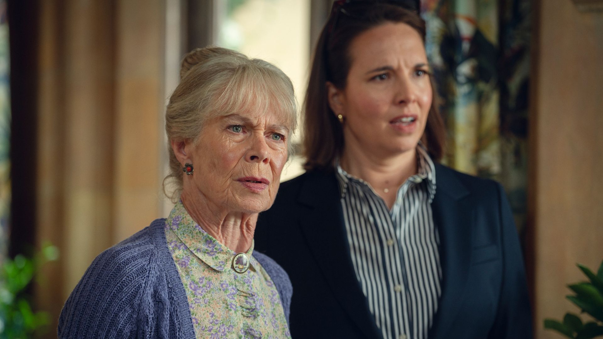 Screengrab of The Thursday Murder Club with two characters looking confused