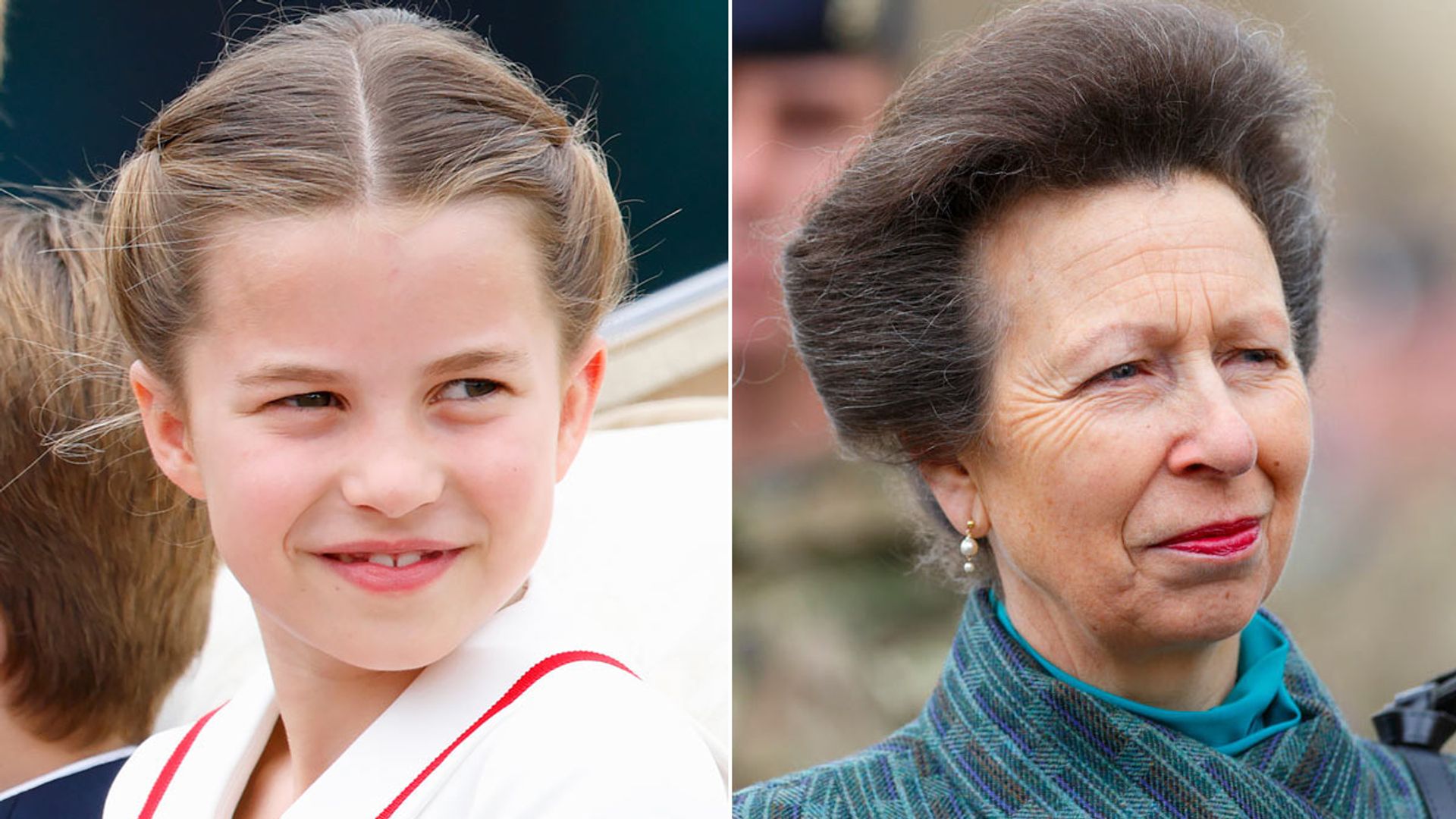 A split image of Princess Charlotte and Princess Anne 