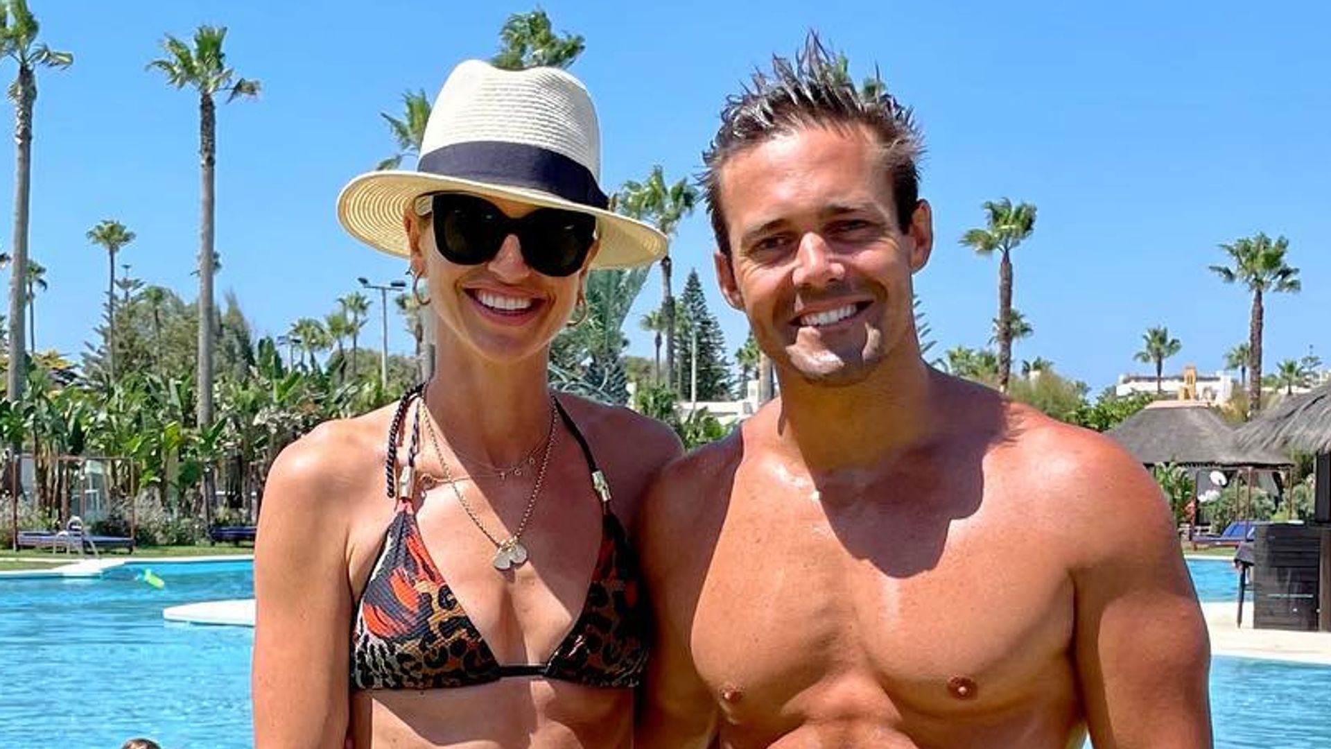 Spencer Matthews abs in swimming trunks and Vogue Williams looking fit in bikini